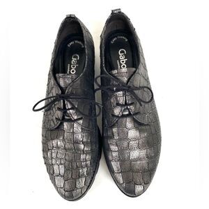 Gabor Kronos Helen Pewter Metallic Shoes Leather Oxford Lace Up Crocodil…